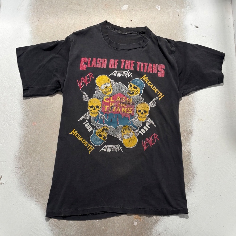 Vintage 1991 Clash of the Titans Tour Shirt Slayer Megadeth Anthrax Men M Black